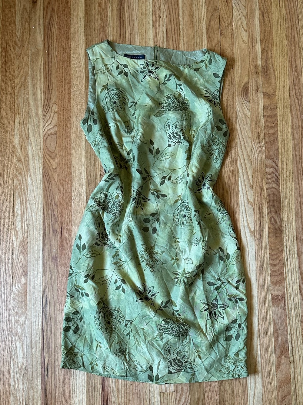 Spenser Jeremy Olive Green Floral Silk Dress